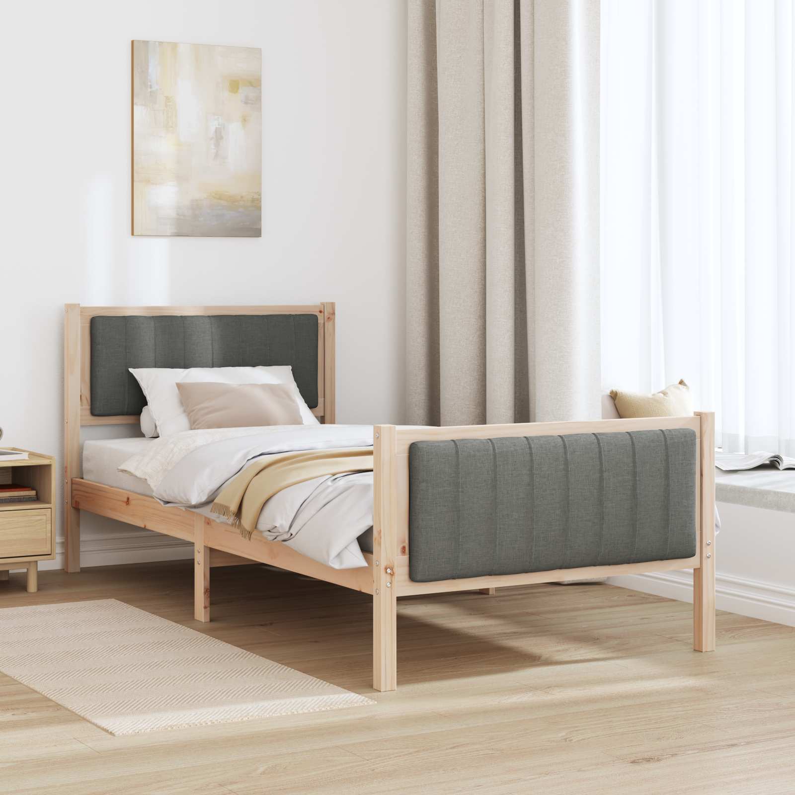 Estrutura da cama castanho e cinzento-escuro 90 x 200 cm