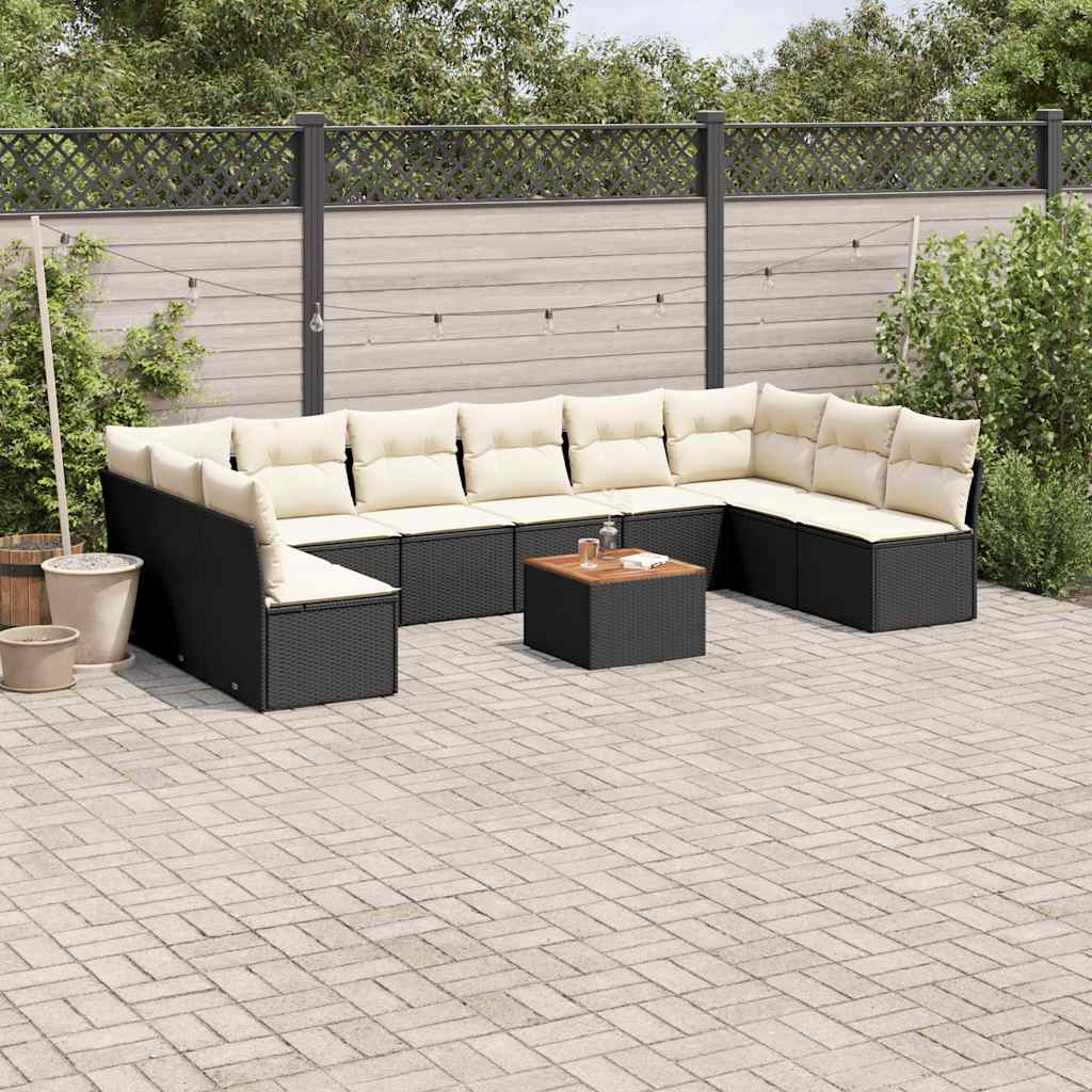 11 Pcs conjunto sofás de jardim c/ almofadões vime PE preto