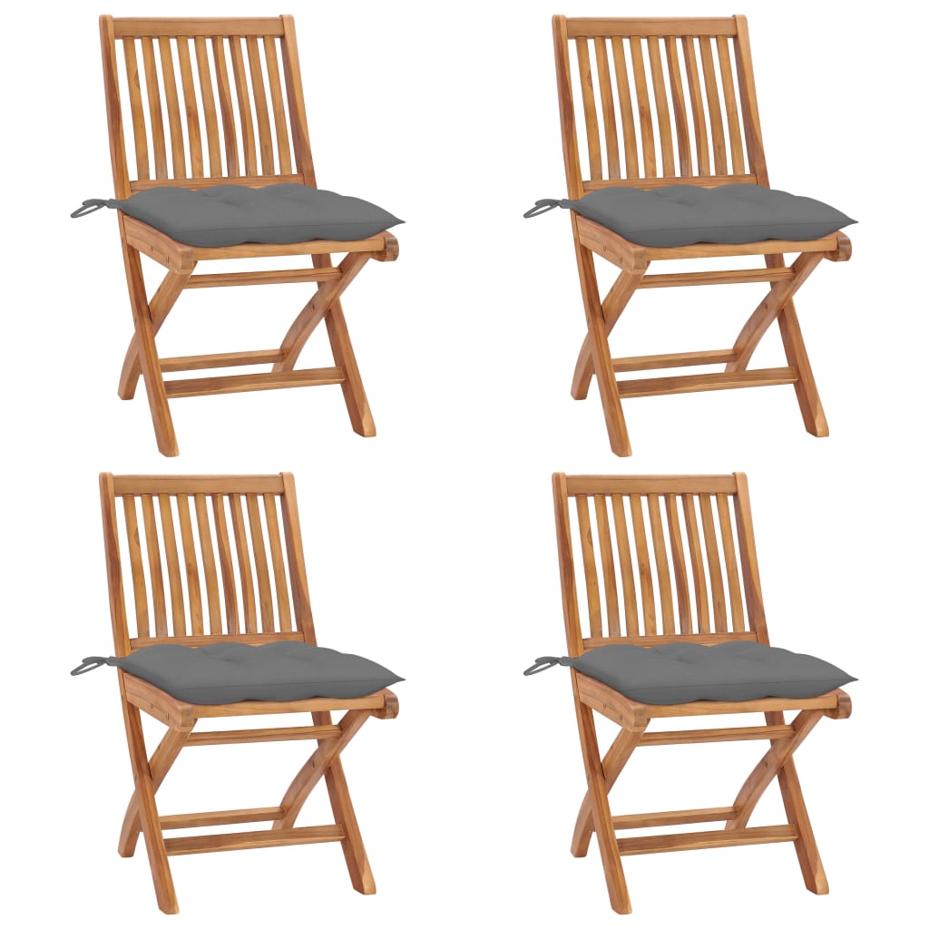 Cadeiras de jardim dobráveis c/ almofadões 4 pcs teca maciça