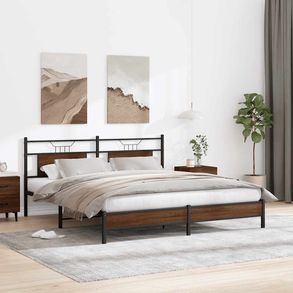 Estrutura de cama sem colchão 183x203 cm carvalho castanho