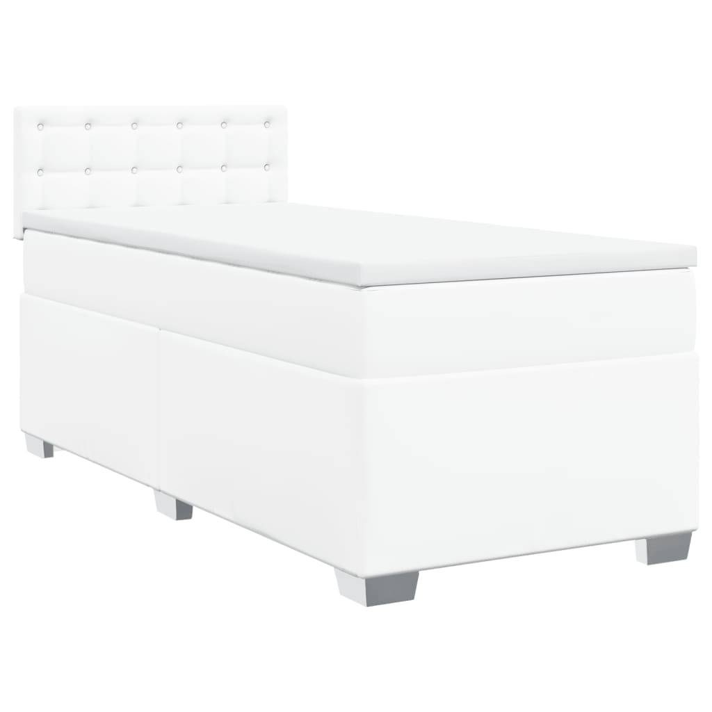Cama com molas/colchão 90x190 cm couro artificial branco