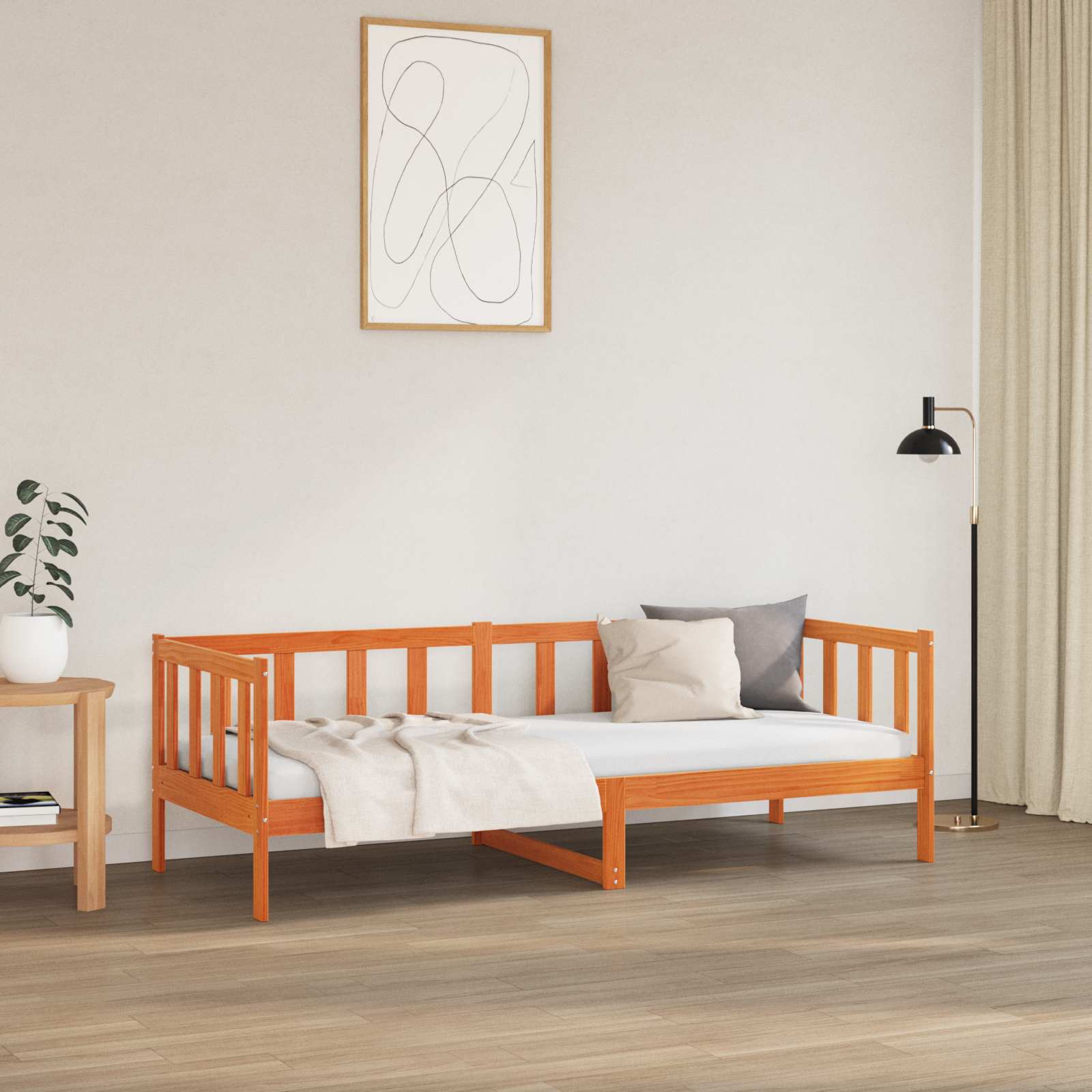 Estrutura da cama com cabeceira marrom cera 90 x 190 cm