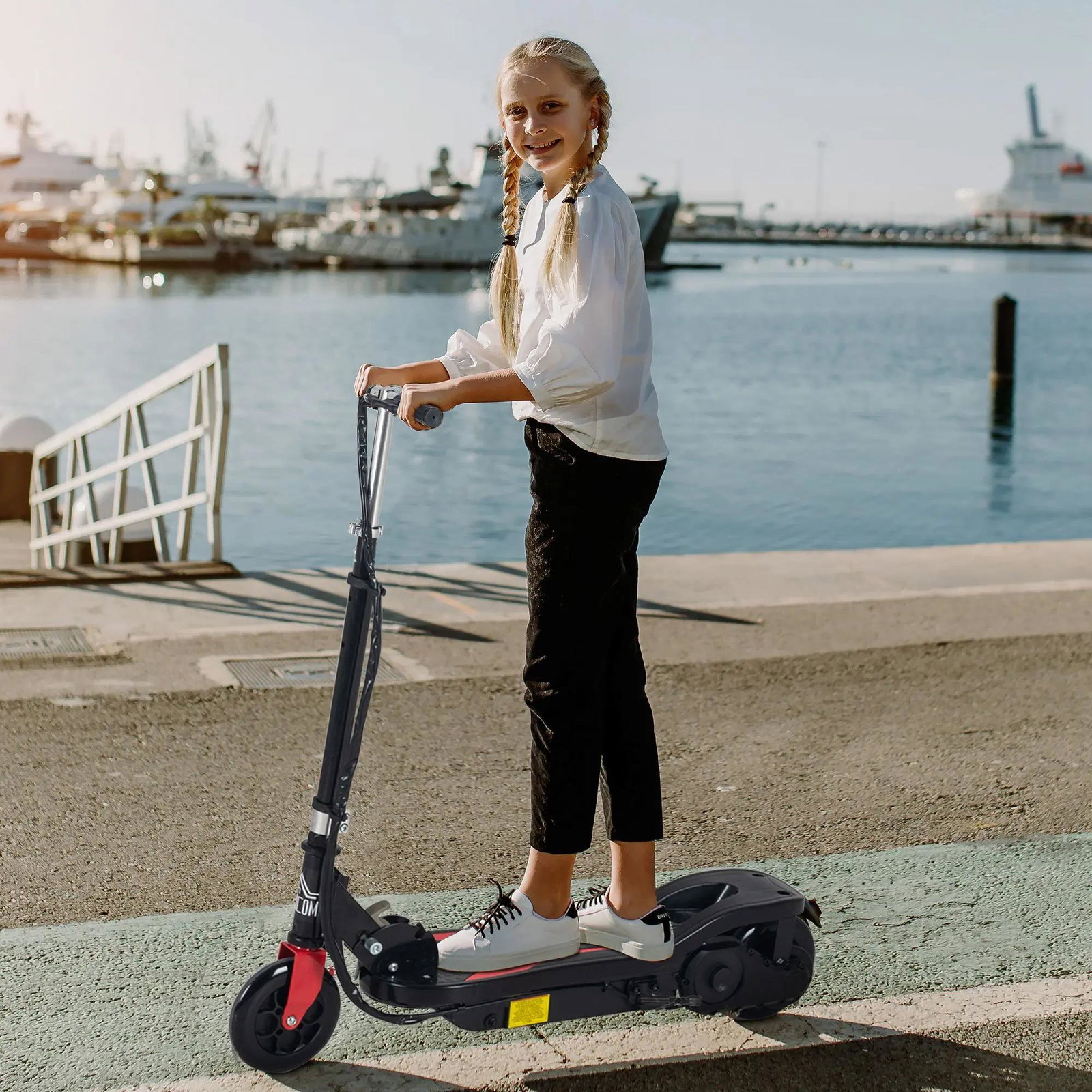 Trotinete Elétrico Dobrável para Crianças de 7-14 anos Suporta até 50kg com Altura Ajustável 75x36x82-93cm Preto