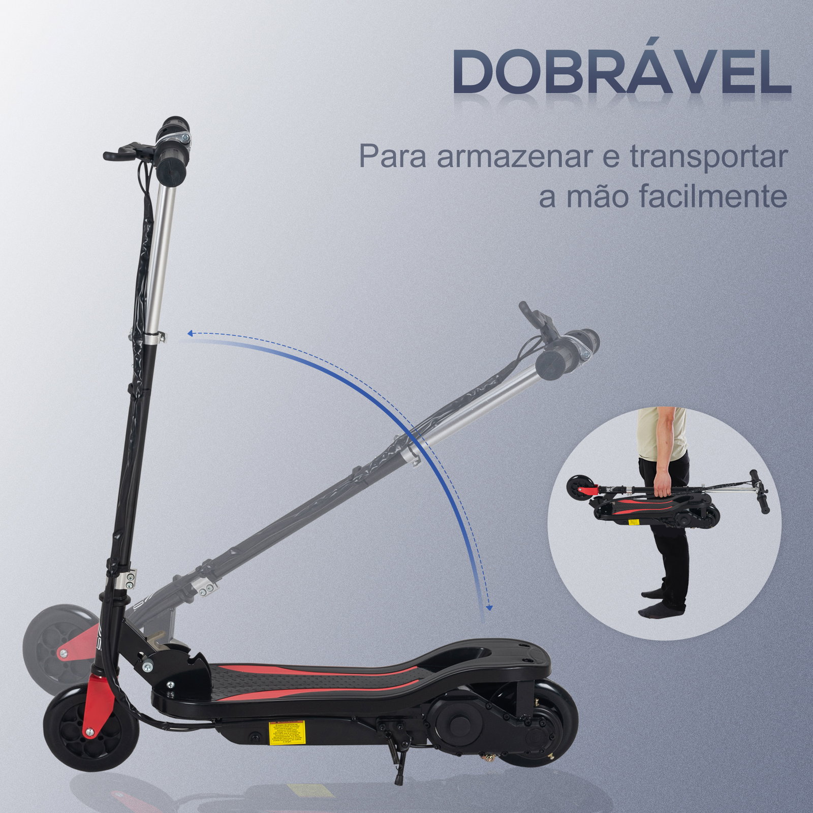 Trotinete Elétrico Dobrável para Crianças de 7-14 anos Suporta até 50kg com Altura Ajustável 75x36x82-93cm Preto