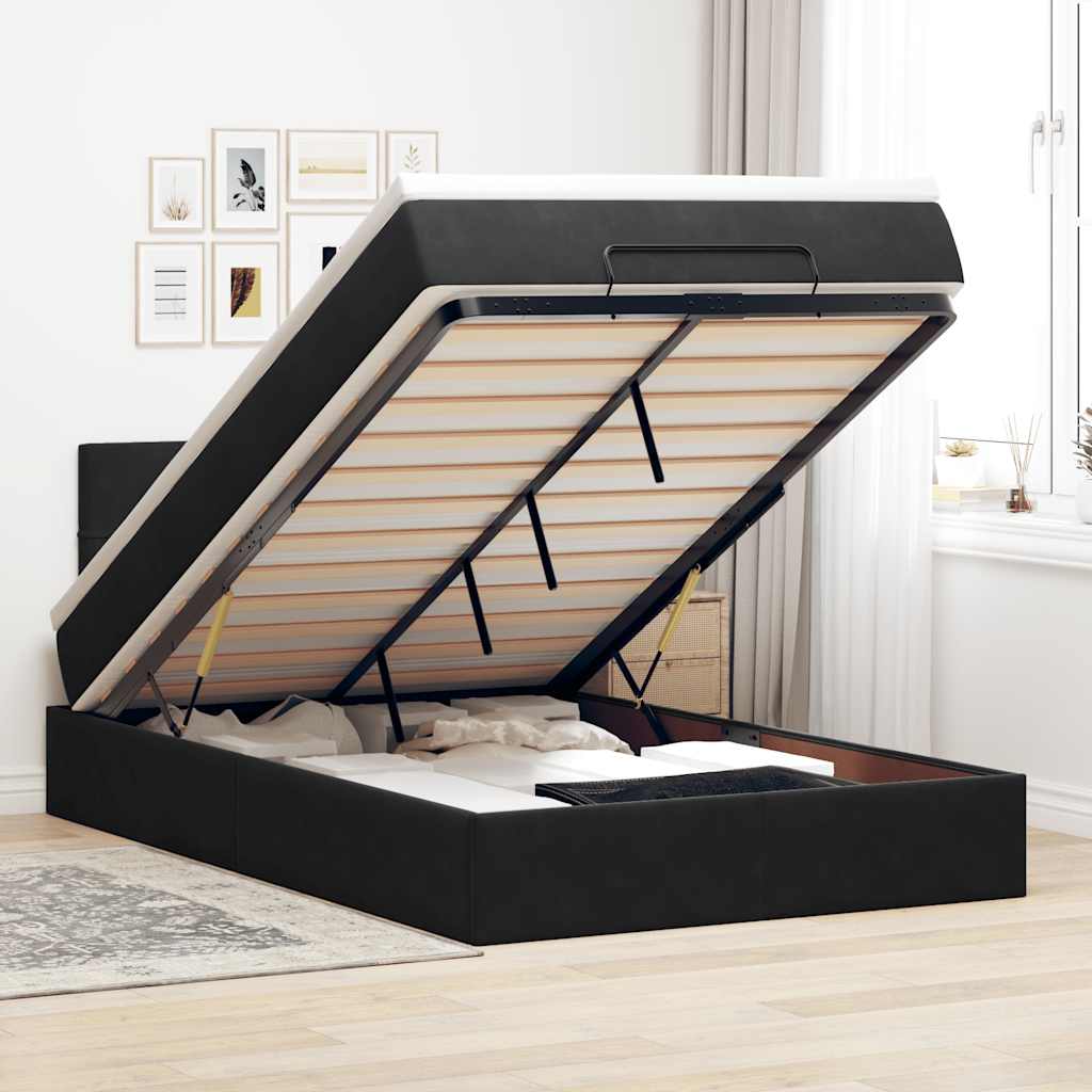 Cama otomana com colchão & leds 120x190cm veludo preto