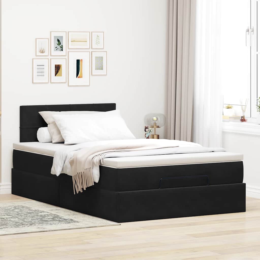 Cama otomana com colchão & leds 120x190cm veludo preto