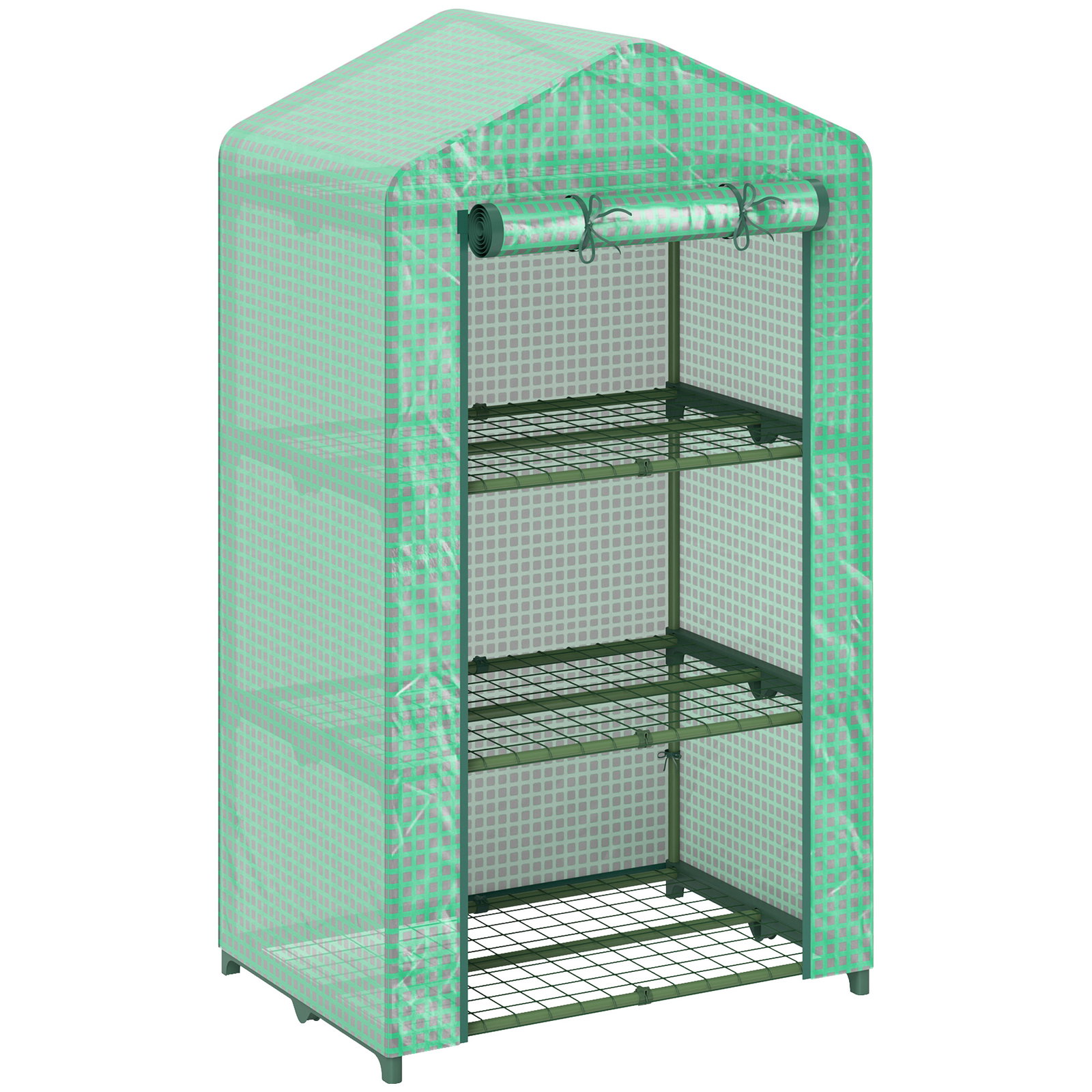 Estufa de jardim de 3 níveis porta enrolável estrutura metálica cobertura de PE anti-UV 69x49x125 cm verde