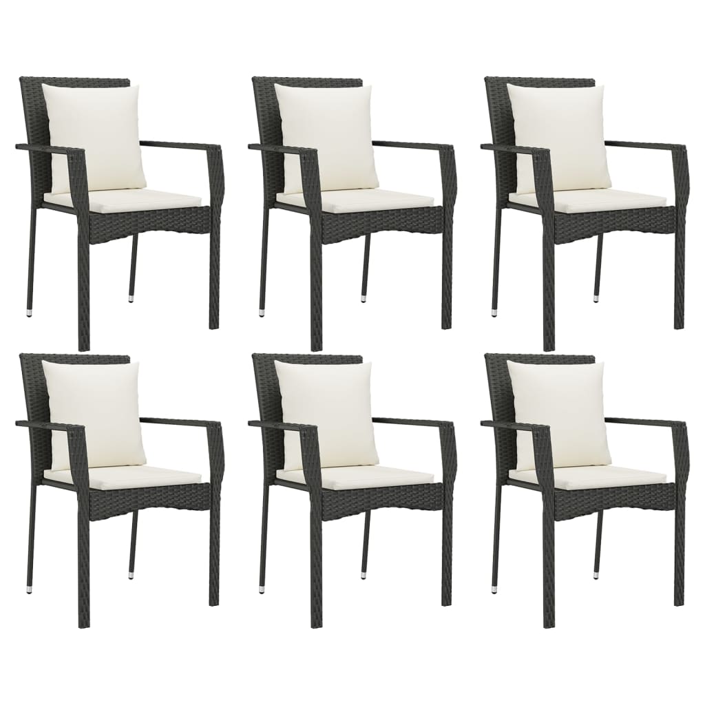 7 Pcs conjunto de jantar p/ jardim c/ almofadões vime PE preto