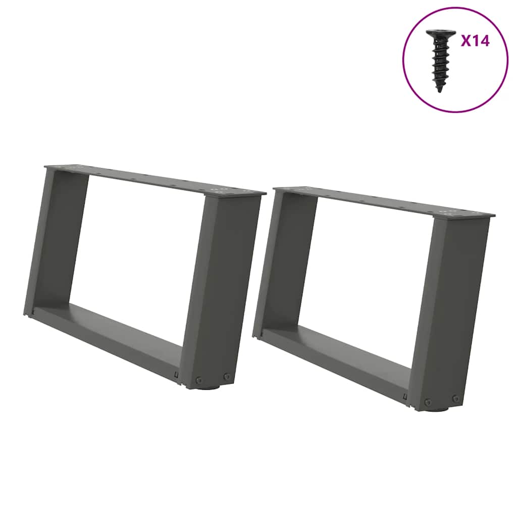 Pés para mesa de centro em forma de u, 2 peças, antracite, 70x(30-31) cm, aço