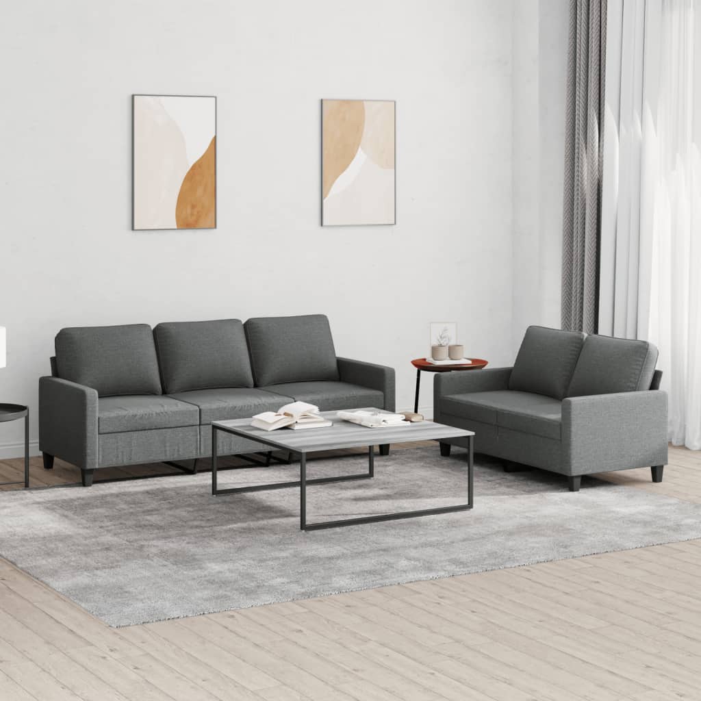 2 Pcs conjunto de sofás com almofadões tecido cinzento-escuro