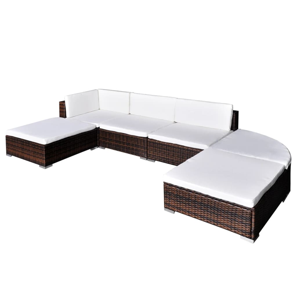 6 Pcs conjunto lounge jardim c/ almofadões vime PE castanho
