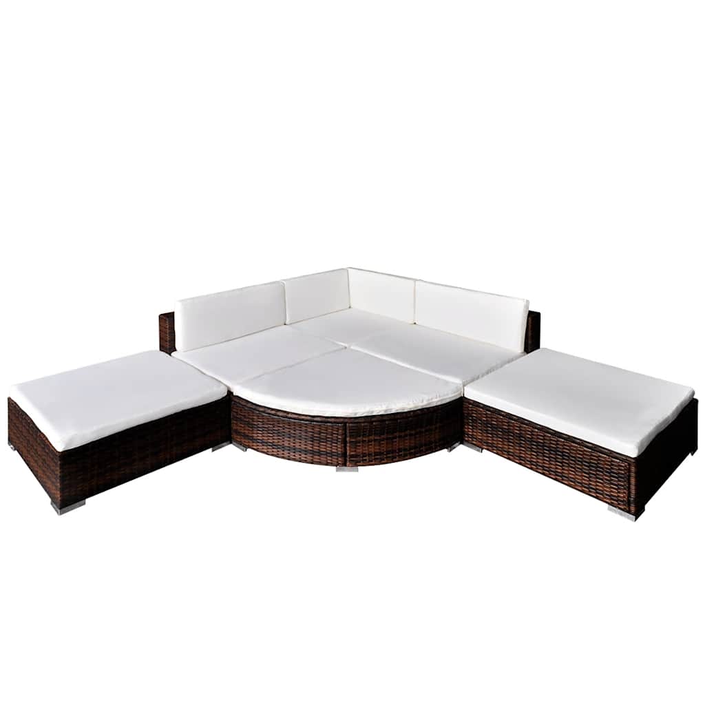 6 Pcs conjunto lounge jardim c/ almofadões vime PE castanho