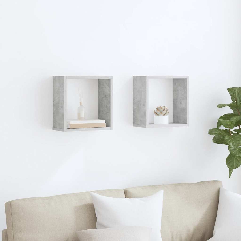 Prateleiras parede forma de cubo 2 pcs 30x15x30cm cinza cimento