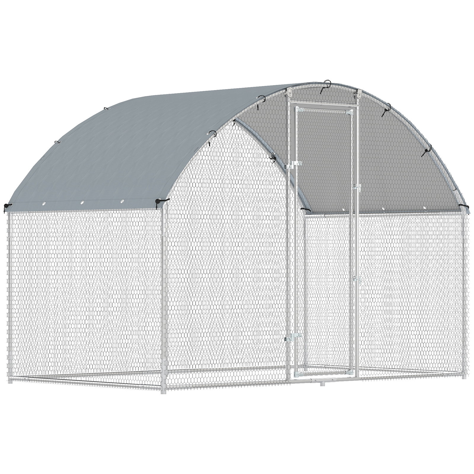 Galinheiro para exterior 2,8x1,7x1,9 m cobertura em tecido oxford anti-UV impermeável fechos para 5-8 galinhas prata