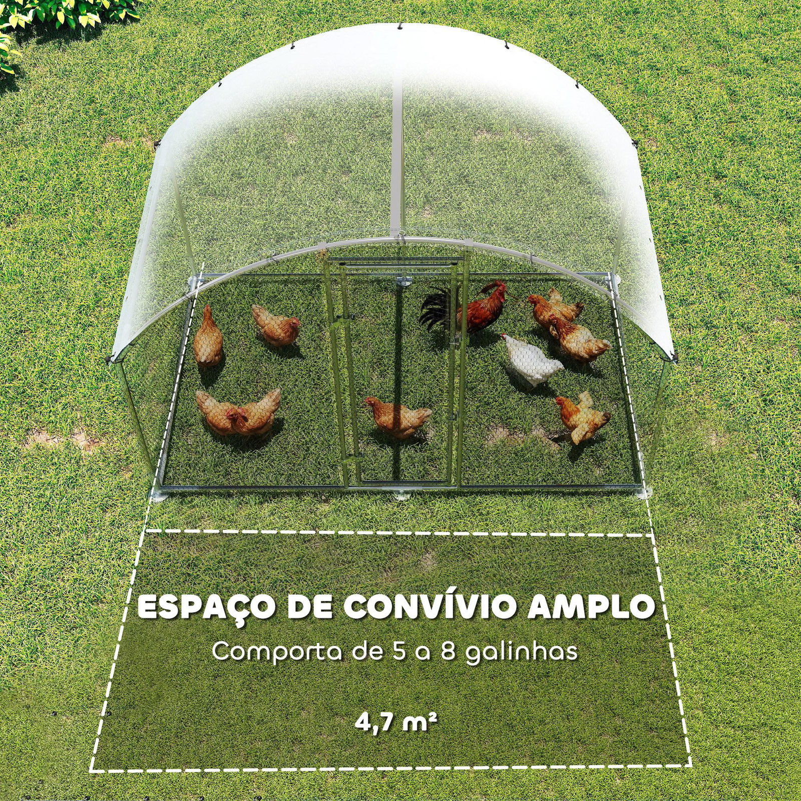 Galinheiro para exterior 2,8x1,7x1,9 m cobertura em tecido oxford anti-UV impermeável fechos para 5-8 galinhas prata