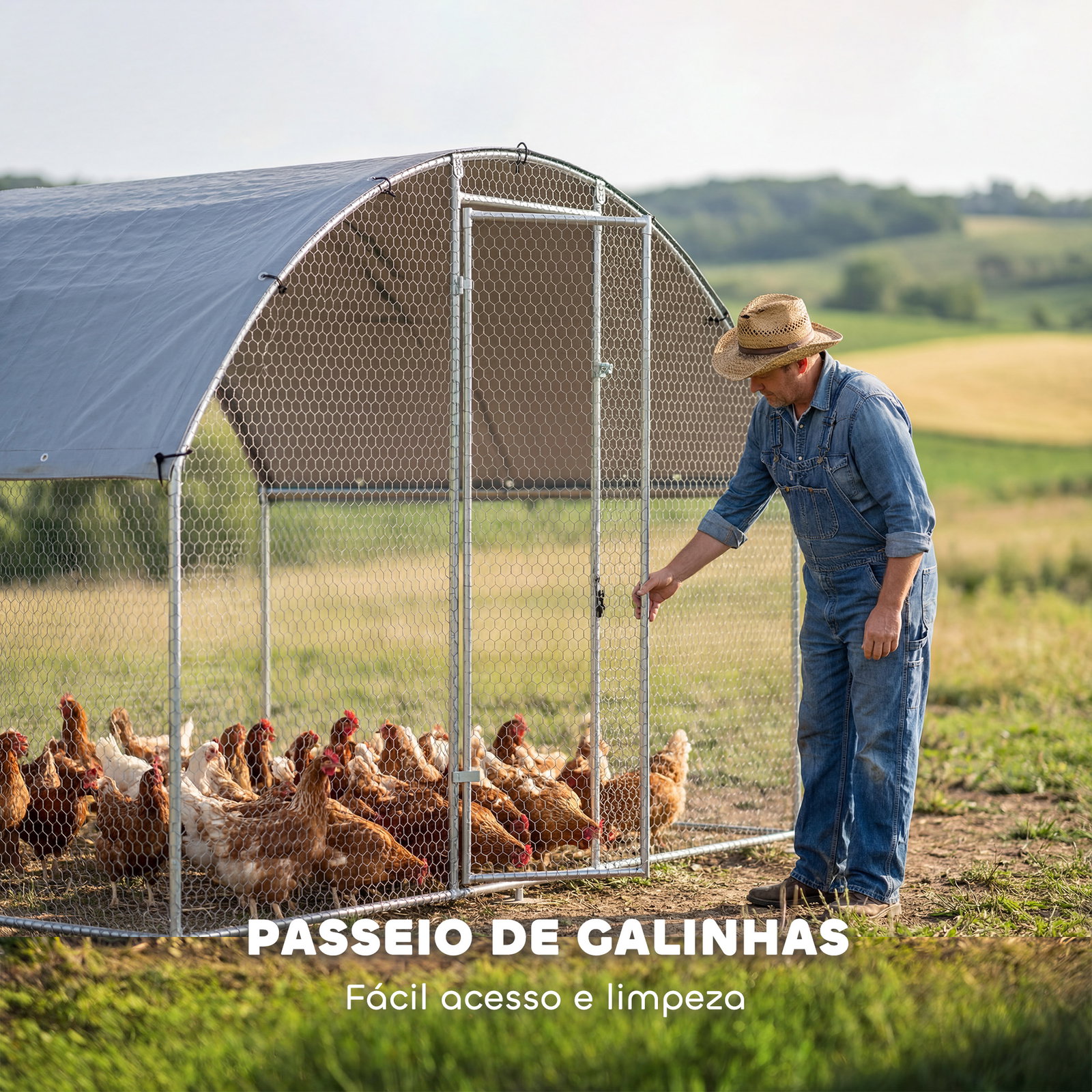 Galinheiro para exterior 2,8x1,7x1,9 m cobertura em tecido oxford anti-UV impermeável fechos para 5-8 galinhas prata