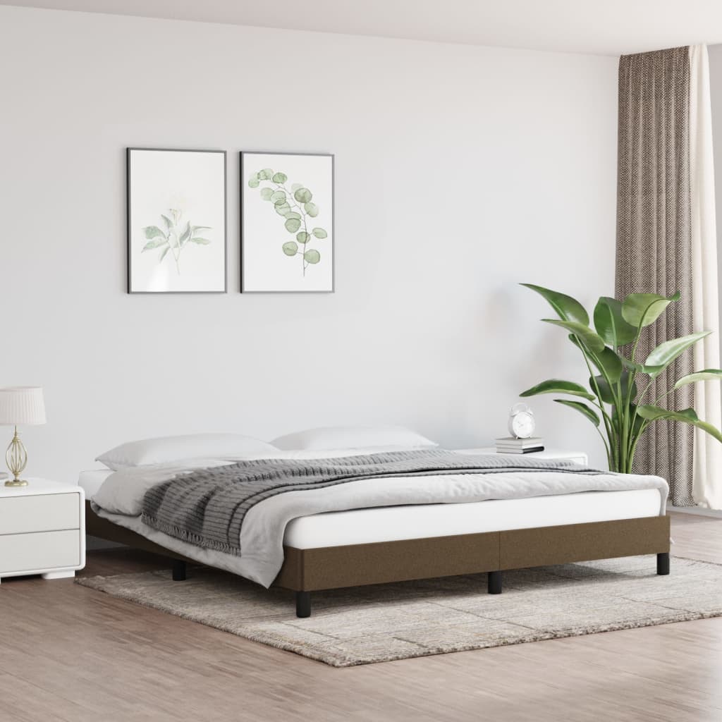 Estrutura de cama sem colchão 180x200 cm tecido castanho-escuro