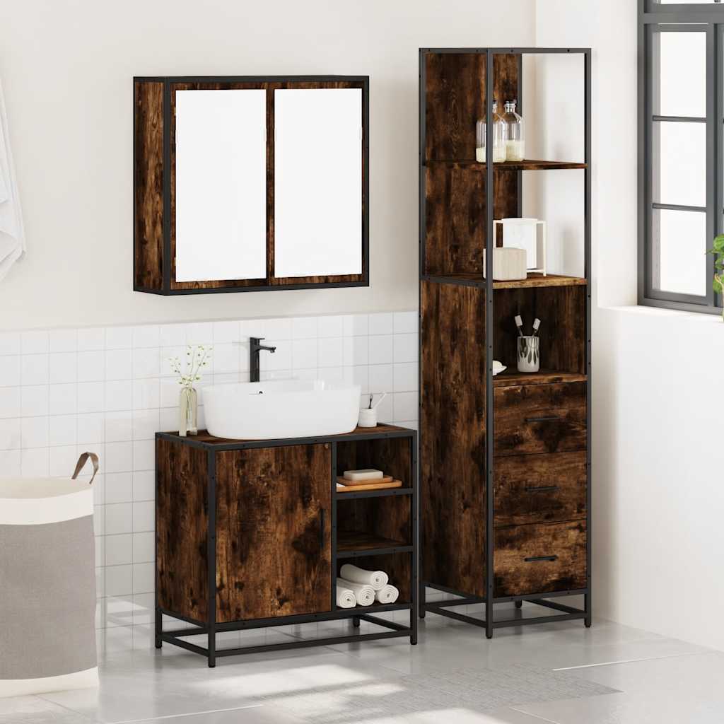 3 Pcs conjunto de móveis wc madeira processada carvalho fumado