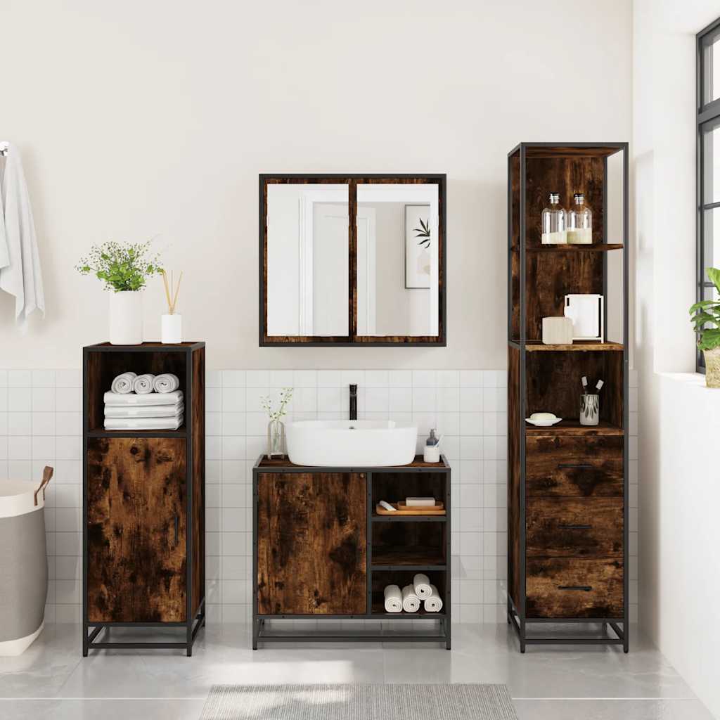 3 Pcs conjunto de móveis wc madeira processada carvalho fumado
