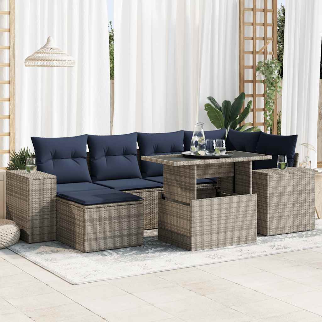 9 Pcs conjunto sofás jardim almofadões vime PE/acácia cinzento
