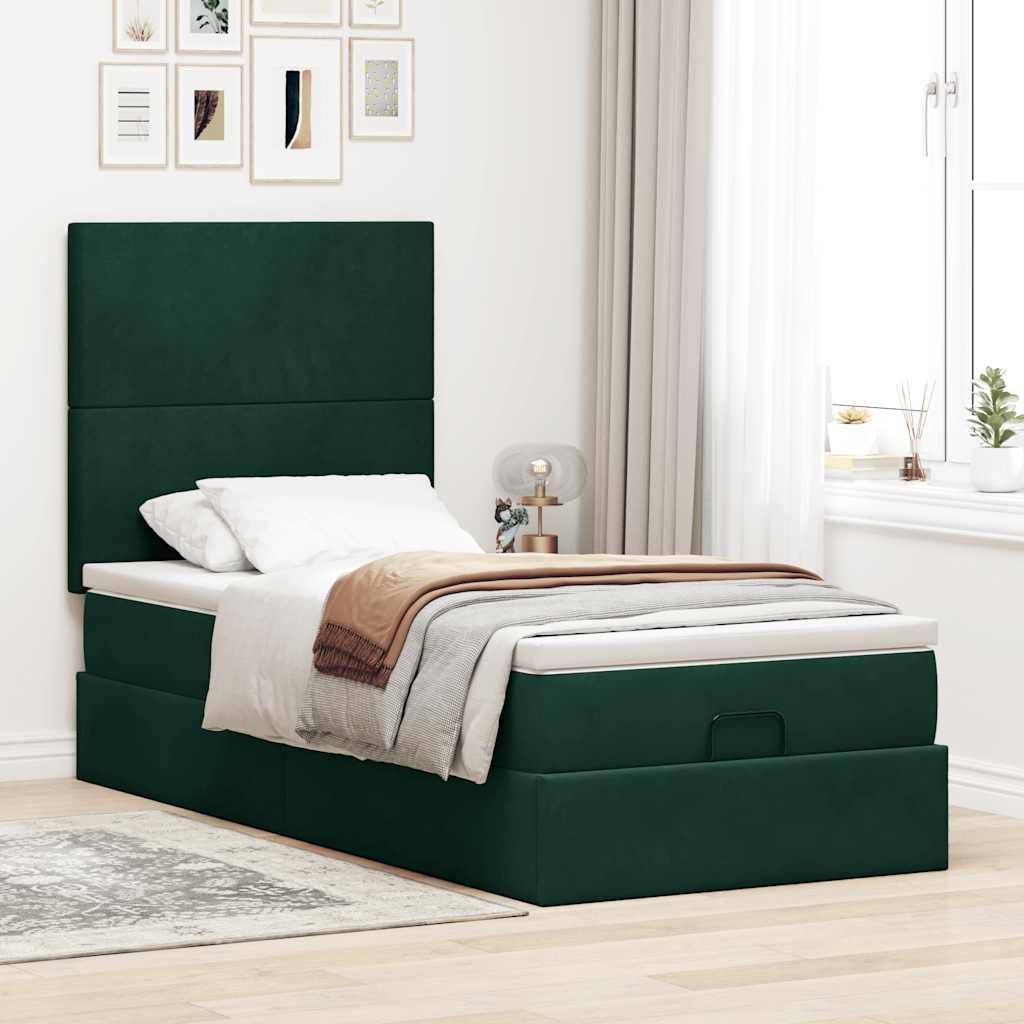 Estrutura cama otomana colchões 90x190cm veludo verde escuro