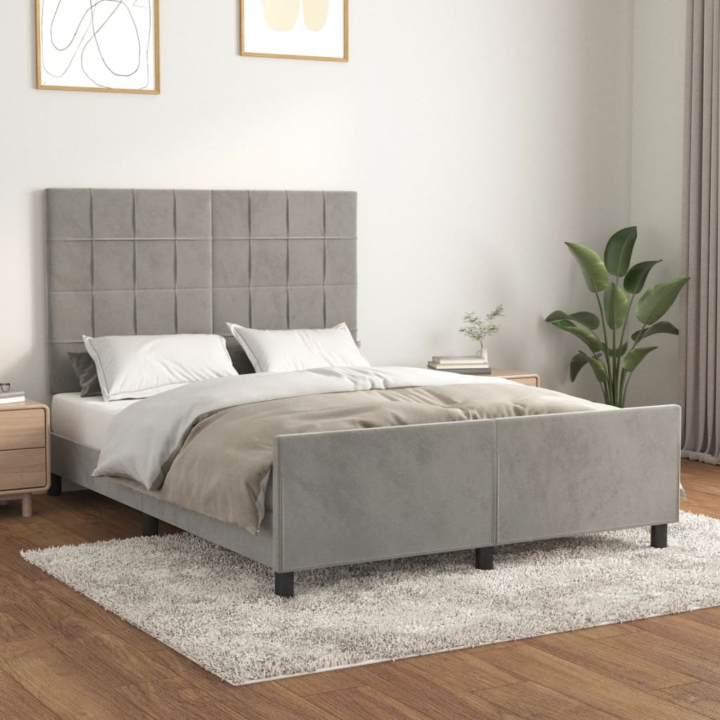 Estrutura de cama sem colchão 140x200 cm veludo cinzento-claro