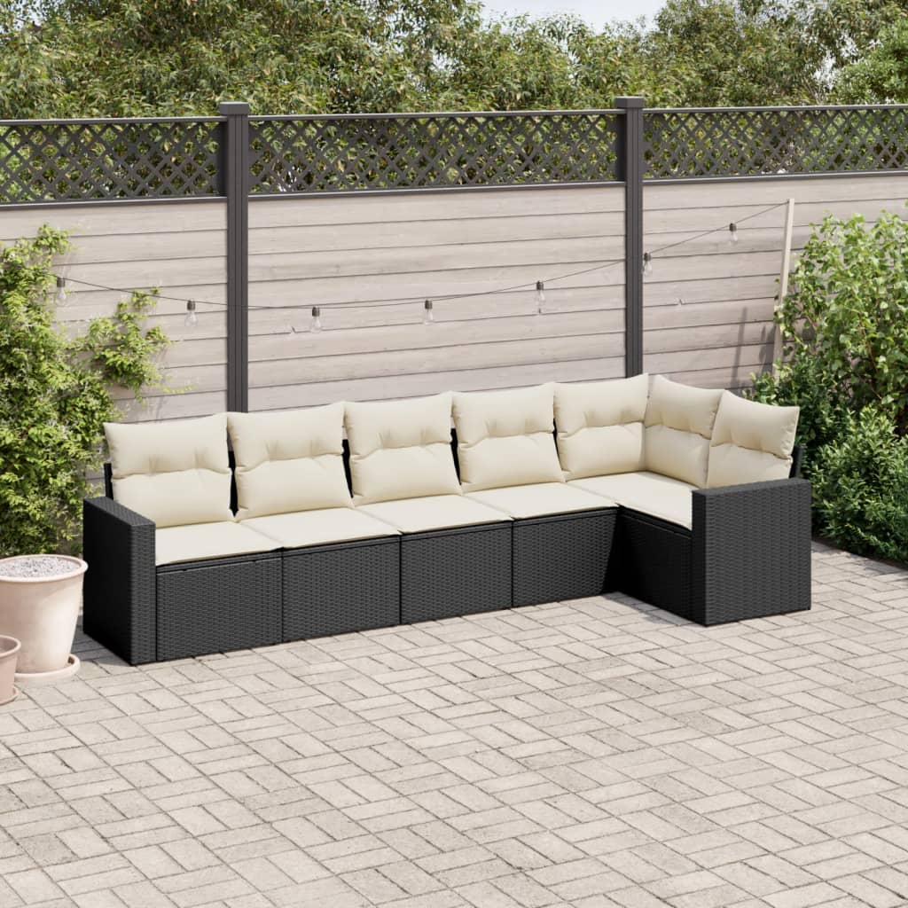6 Pcs conjunto sofás de jardim c/ almofadões vime PE preto