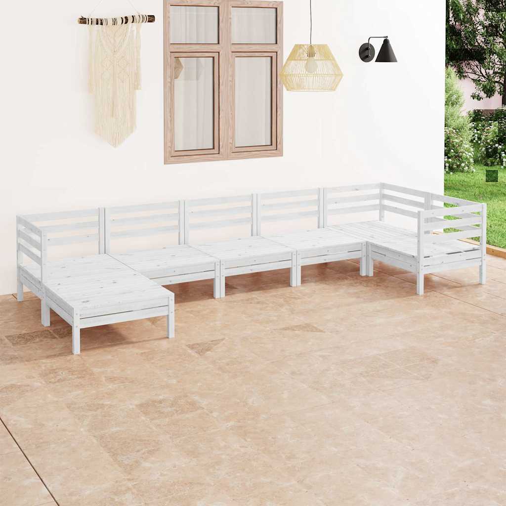 7 Pcs conjunto lounge de jardim pinho maciço branco