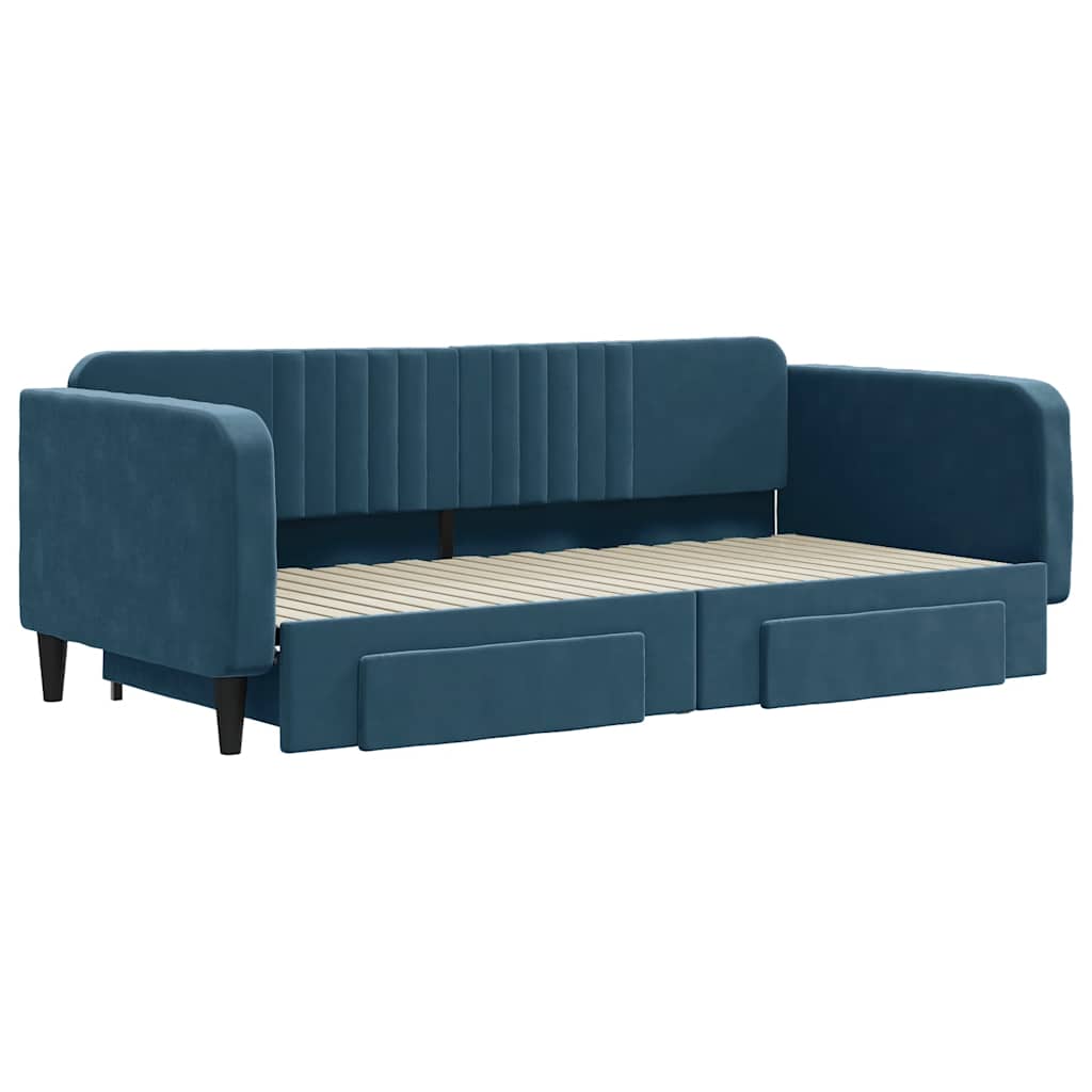 Sofá-cama com gavetão e gavetas 100x200 cm veludo azul