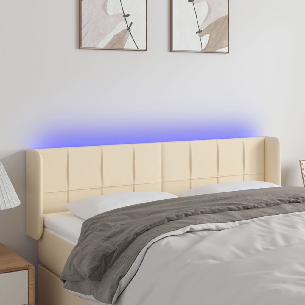 Cabeceira de cama c/ luzes LED tecido 147x16x78/88 cm cor creme