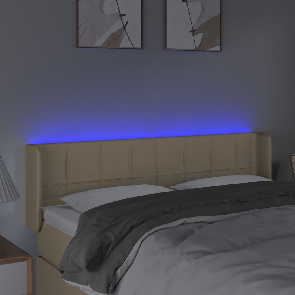 Cabeceira de cama c/ luzes LED tecido 147x16x78/88 cm cor creme