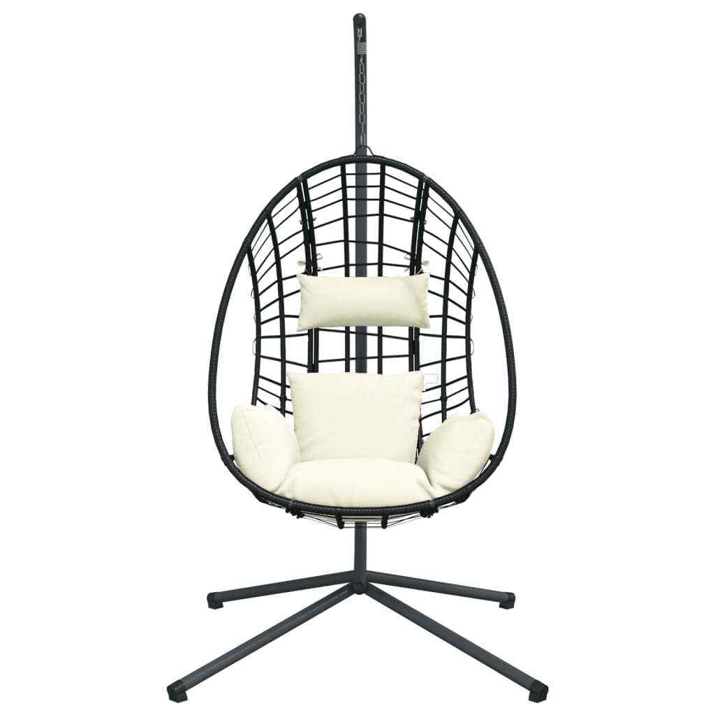 Cadeira em forma de ovo suspensa com suporte vime/aço bege