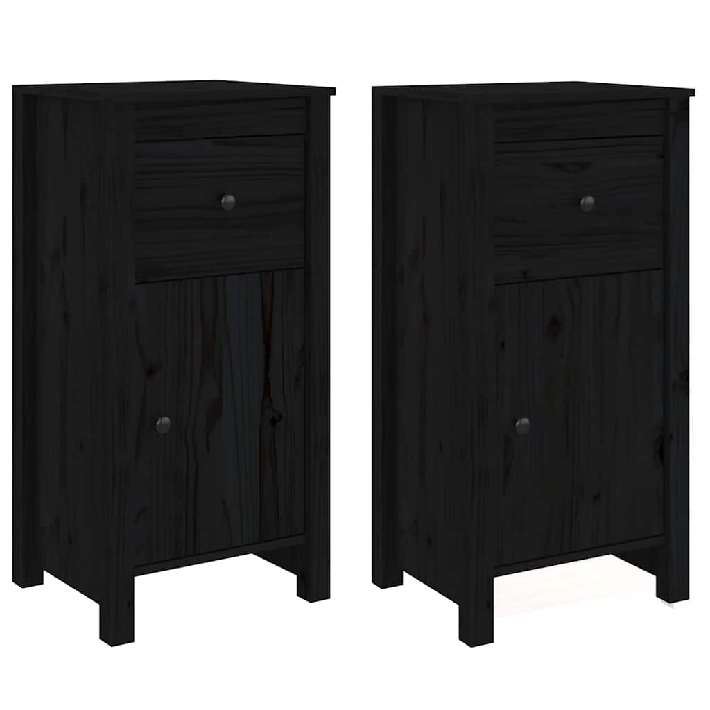 Aparadores 2 pcs 40x35x80 cm madeira de pinho maciça preto