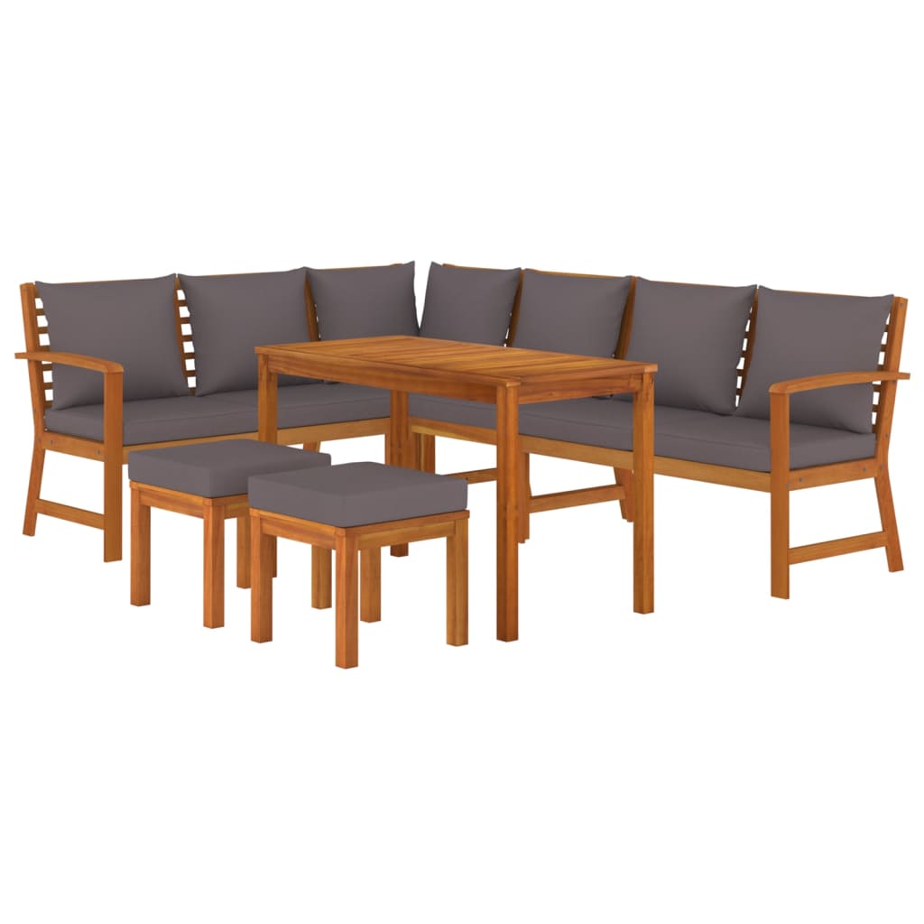 7 Pcs conjunto de jantar p/ jardim c/ almofadões acácia maciça