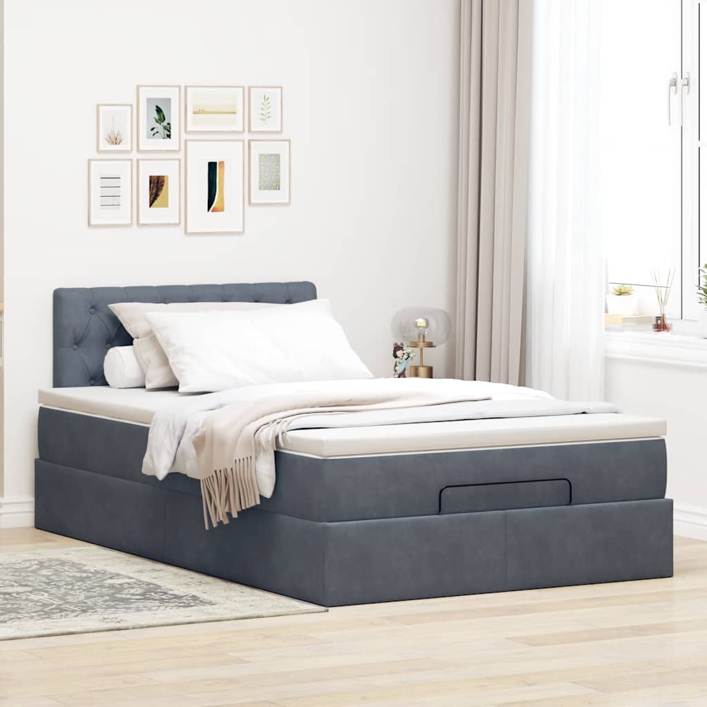 Estrutura de cama otomana com colchão cinza escuro veludo