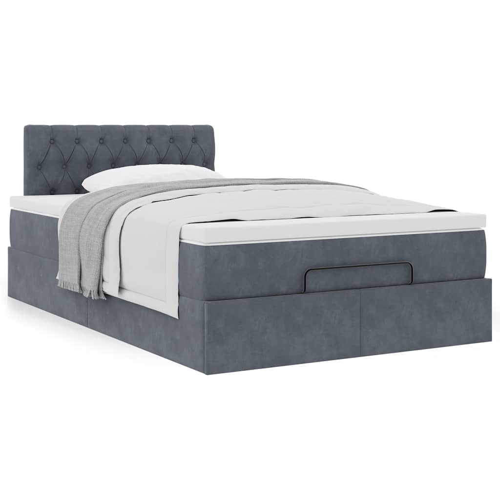 Estrutura de cama otomana com colchão cinza escuro veludo
