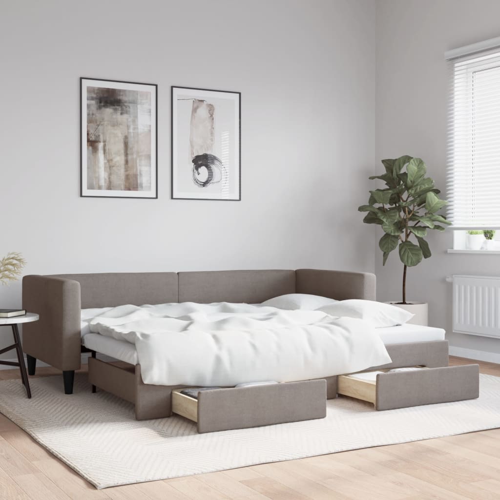 Sofá-cama c/ gavetão/gavetas 80x200 cm tecido cinza-acastanhado