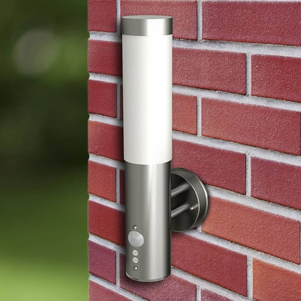 Conjunto de 2 luminárias de parede externas com detector de movimento em aço inoxidável
