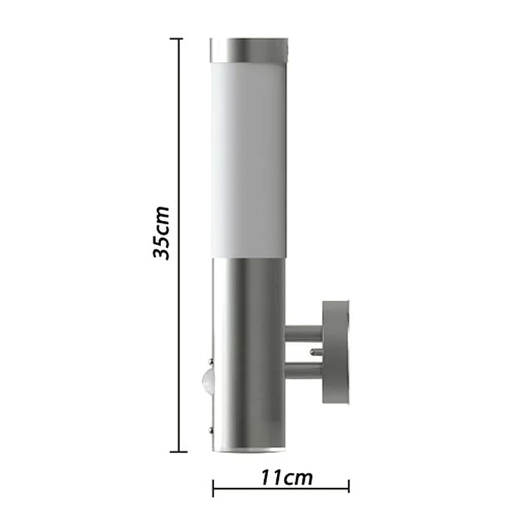 Conjunto de 2 luminárias de parede externas com detector de movimento em aço inoxidável