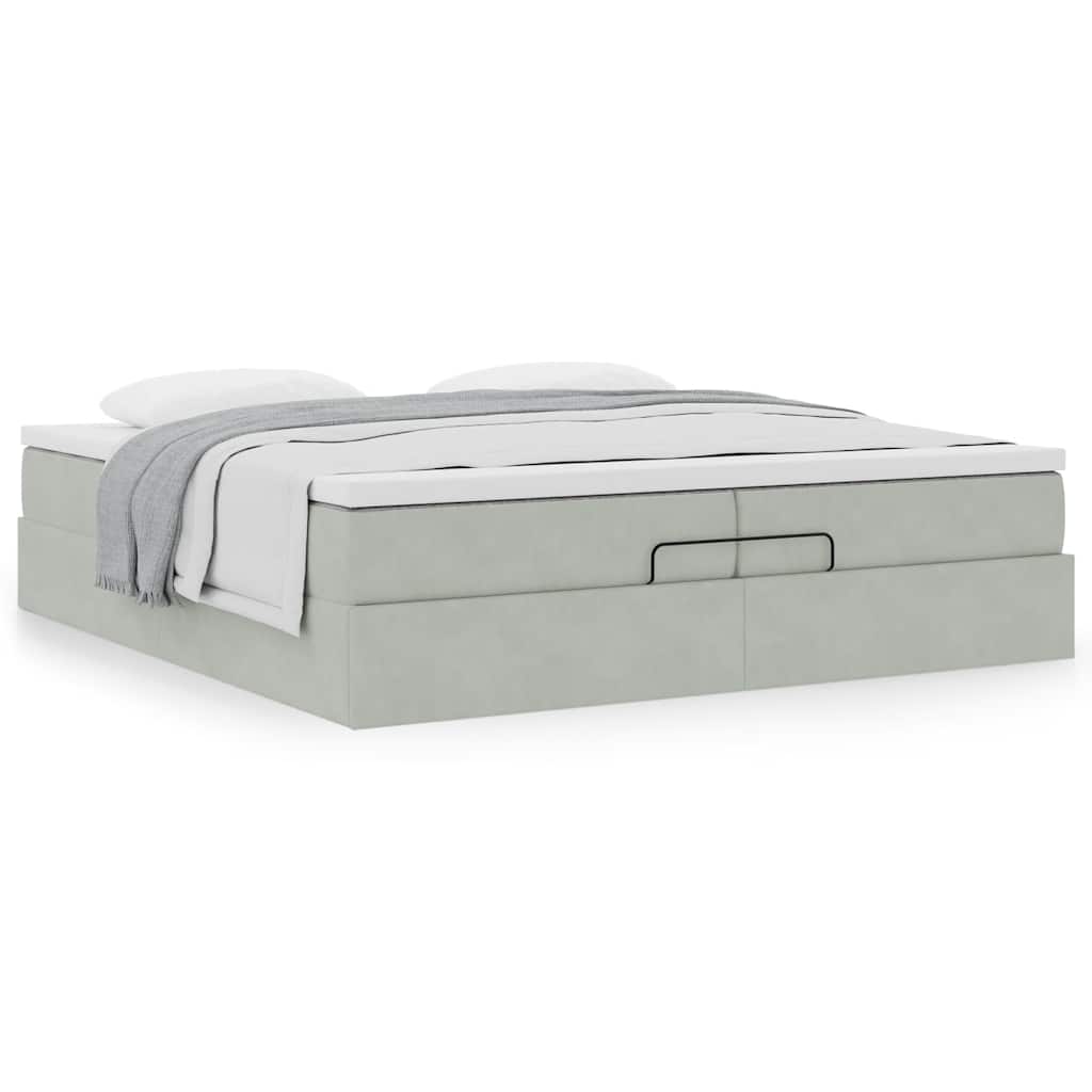 Estrutura cama otomana colchões 200x200cm veludo cinzento claro