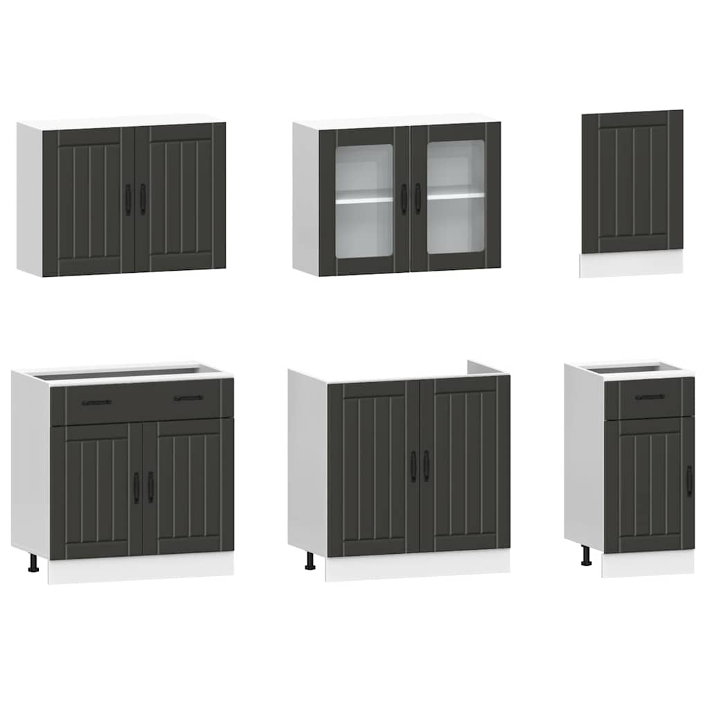 7 Peças armário de cozinha conjunto kalmar preto