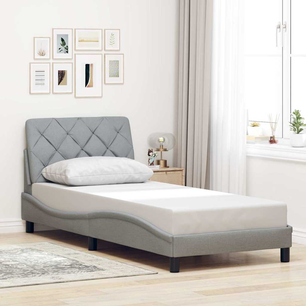 Estrutura de cama sem colchão 90x190 cm tecido cinzento-claro