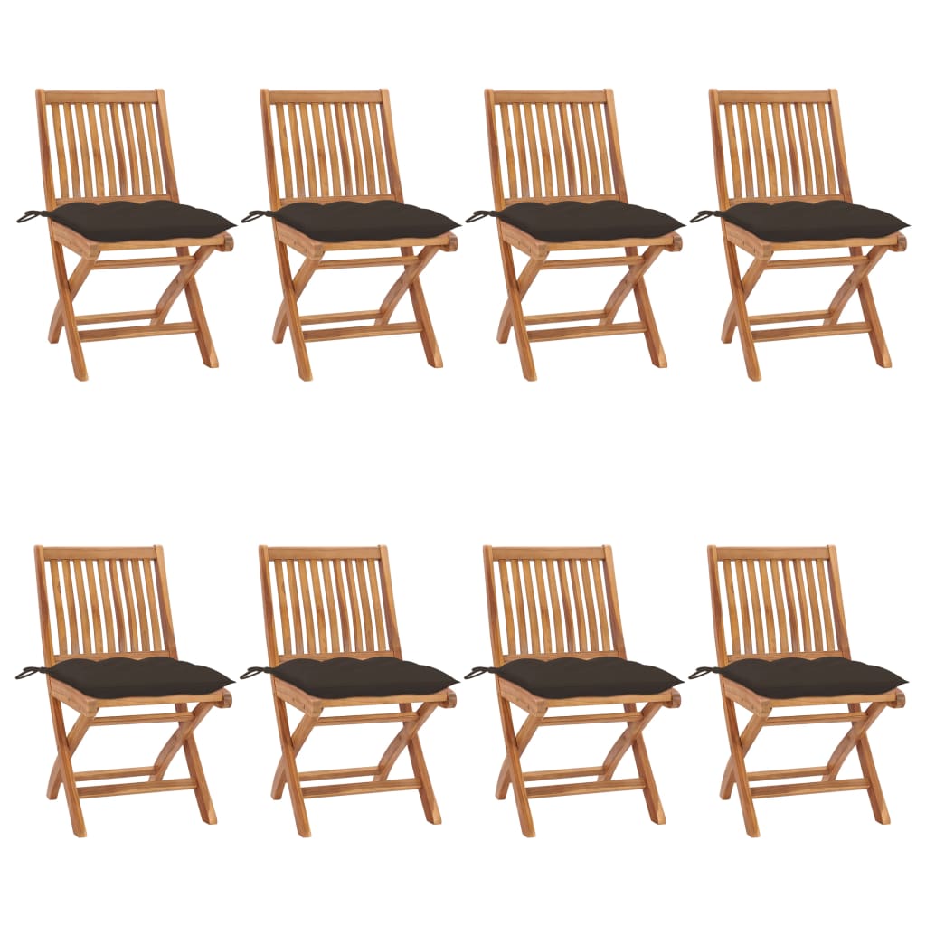 Cadeiras de jardim dobráveis c/ almofadões 8 pcs teca maciça