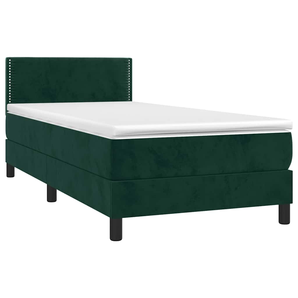 Cama box spring c/ colchão/LED 80x200 cm veludo verde-escuro