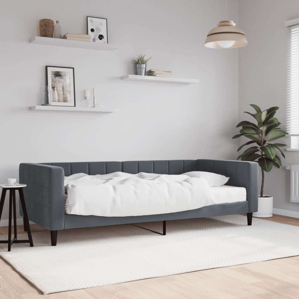 Sofá-cama com colchão 90x200 cm veludo cinzento-escuro