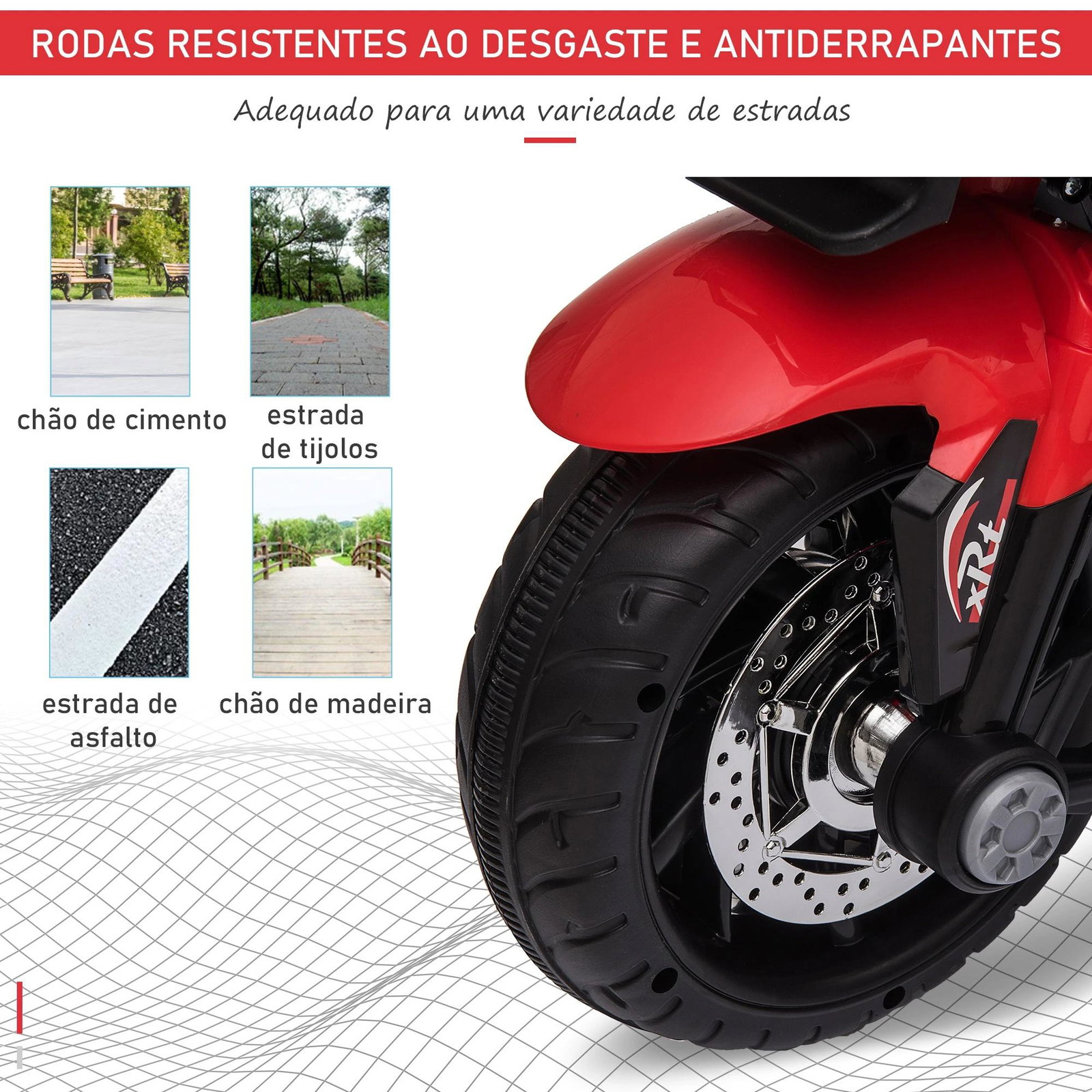 Motocicleta elétrica infantil com 3 rodas para crianças acima de 3 anos triciclo com pedal para crianças bateria 6v com luzes música pneus largos 86x42x52cm vermelho e preto