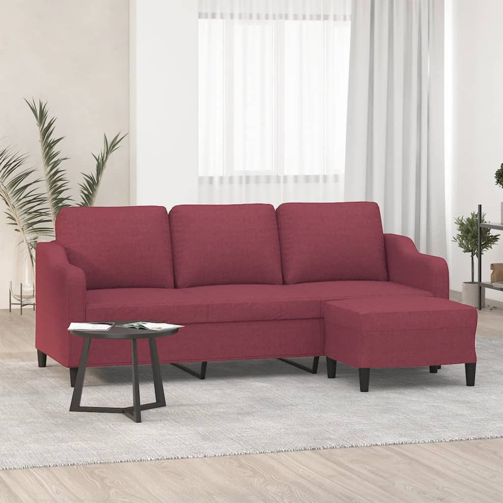 Sofá de 3 lugares com apoio de pés 180 cm tecido vermelho tinto
