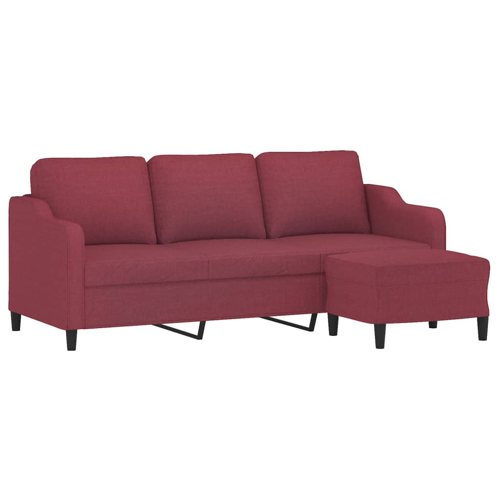 Sofá de 3 lugares com apoio de pés 180 cm tecido vermelho tinto
