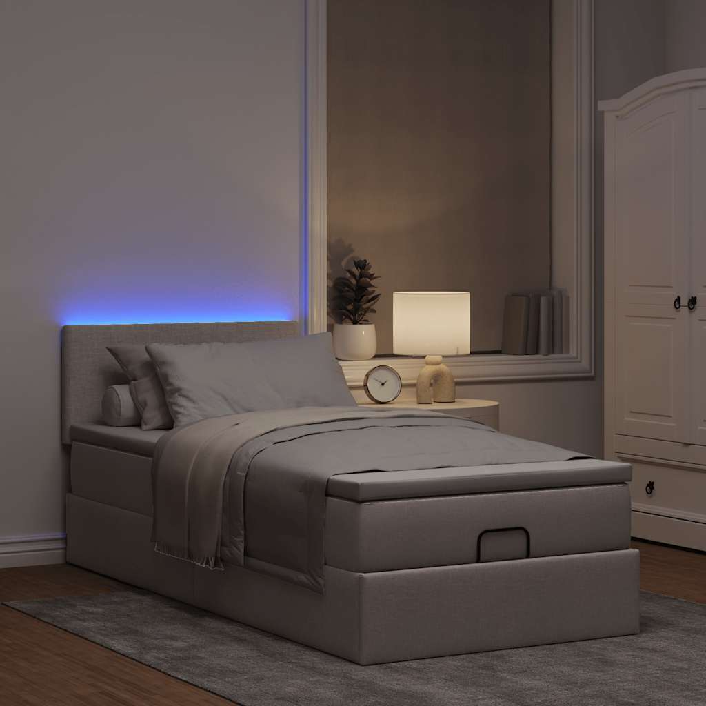 Cama otomana com colchão & leds 90x200 cm cinza-acastanhado