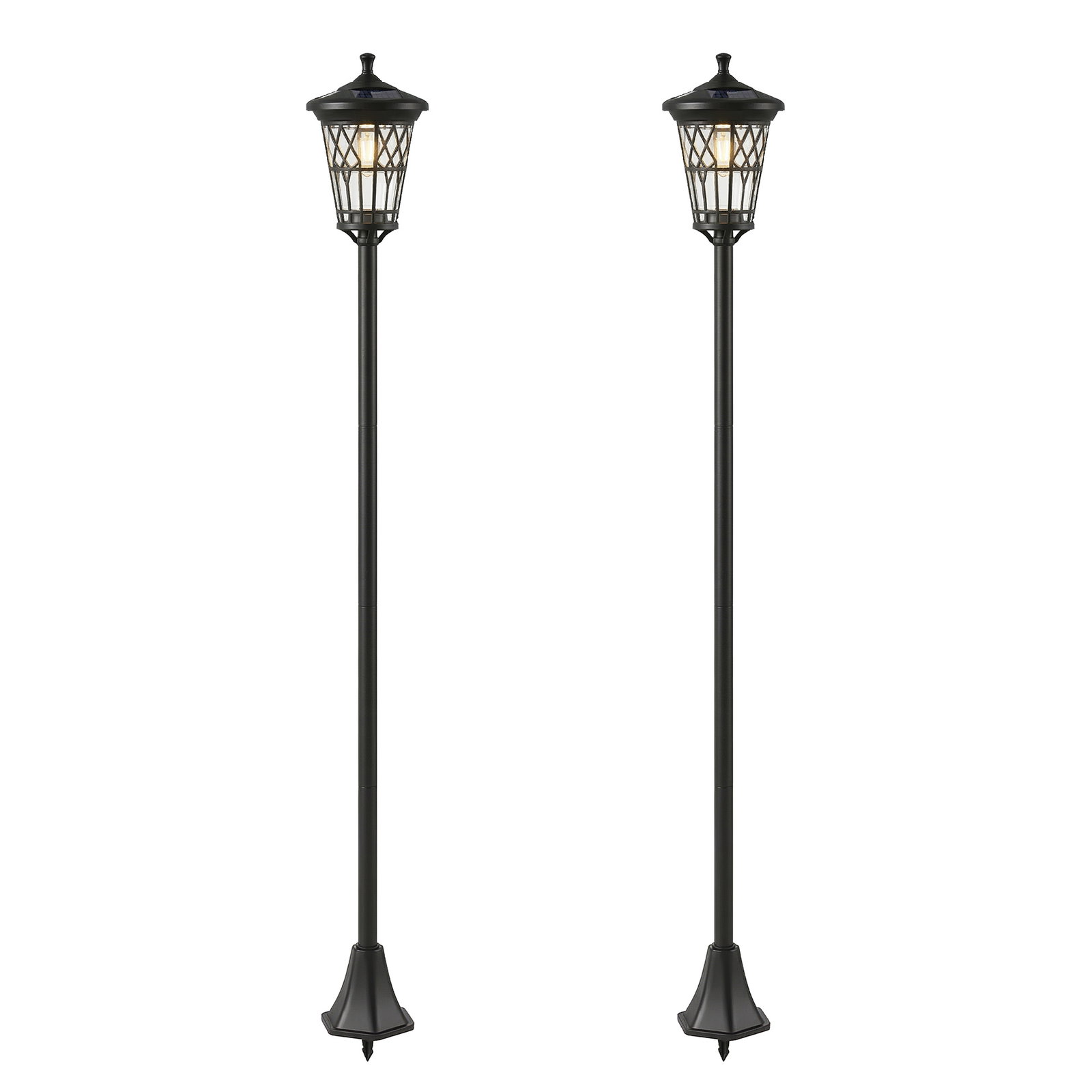 Conjunto de 2 candeeiros solares de jardim com altura ajustável, 2 modos de brilho e IP44 impermeável para terraço e pátio, preto